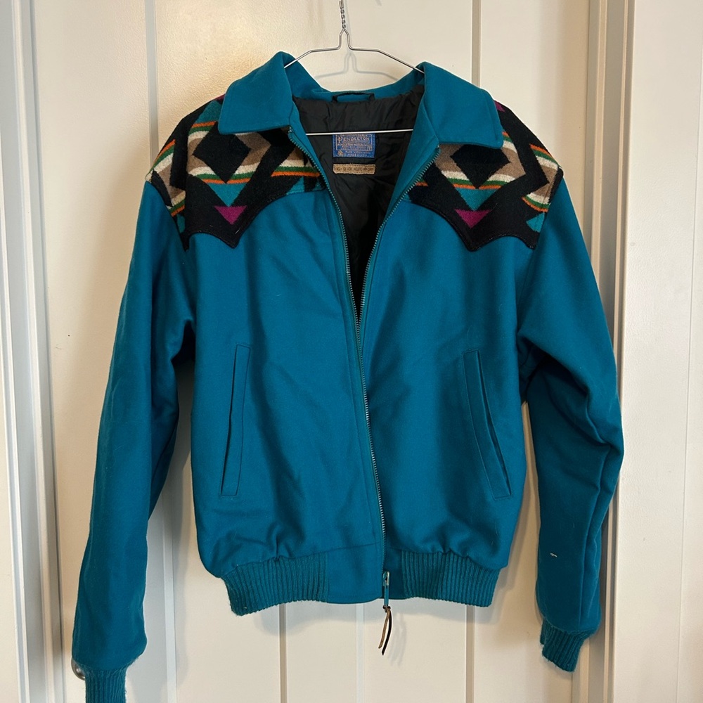 Pendleton Teal Wool jacket  with Southwestern Pattern Accents - Picture 2 of 2